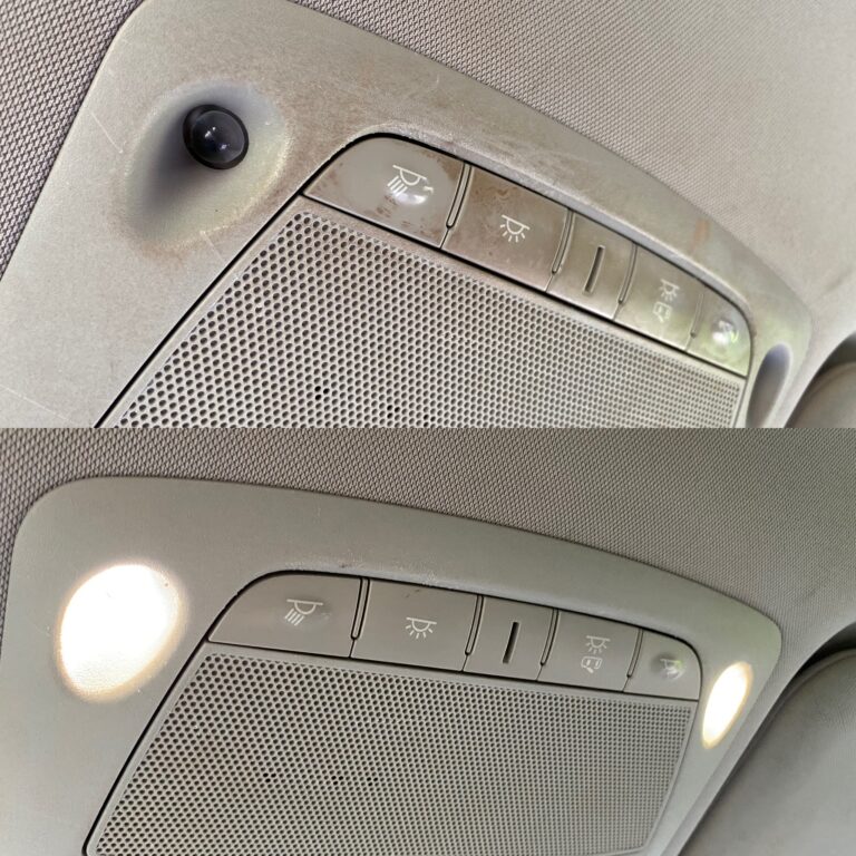 Heavy Stain Removal on Headliner Controls Before and After