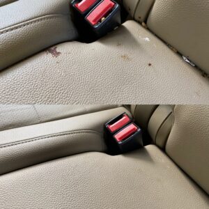 Stain Cleanup on Leather Seat Before and After 1