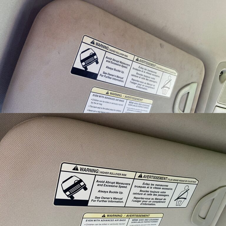 Visor Headliner Cleaning Before and After